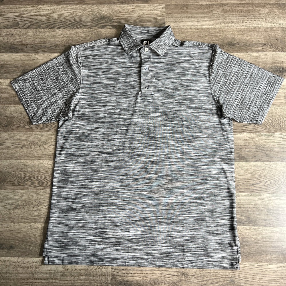 Footjoy Golf Polo Mens Large Lisle Space Dyed Self Collar Heather Grey Stretch‎